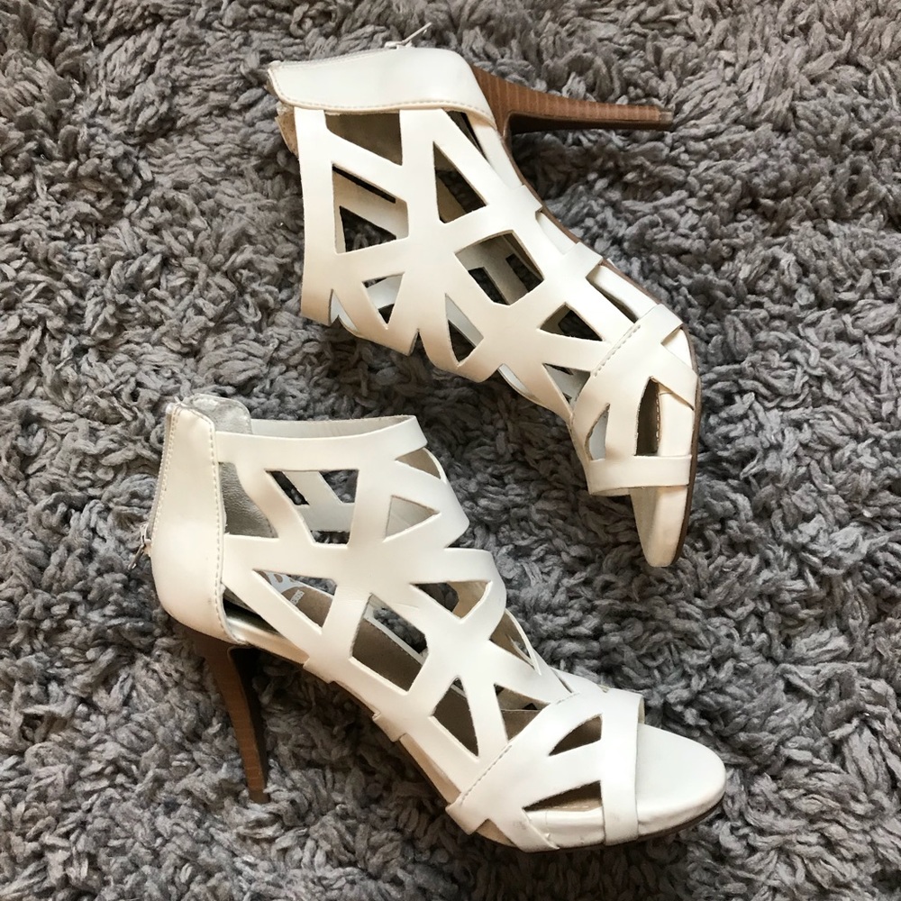 White Cut-out Heels